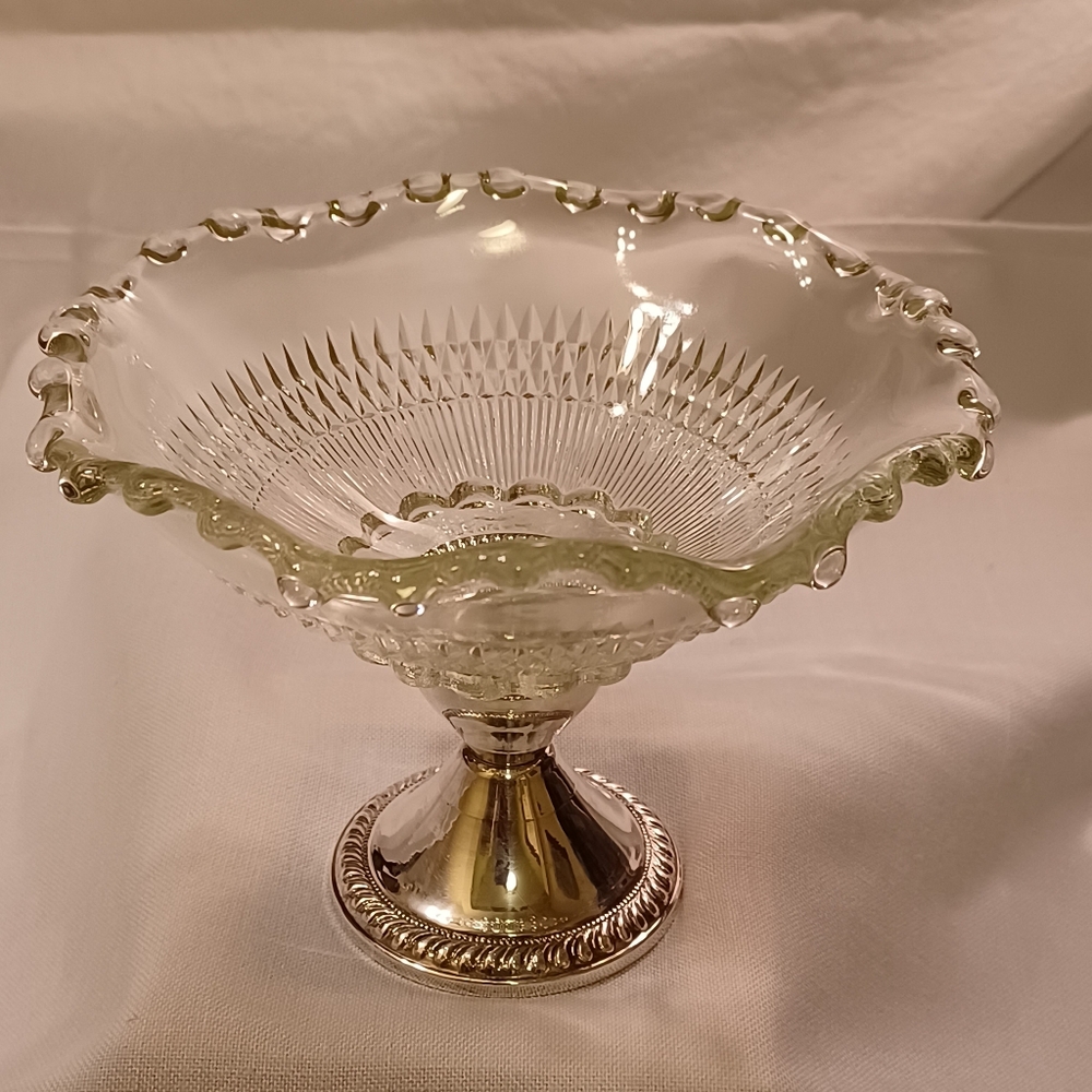 Jeannette Glass Co. Anniversary Clear Collection Compote STERLING SILVER Base